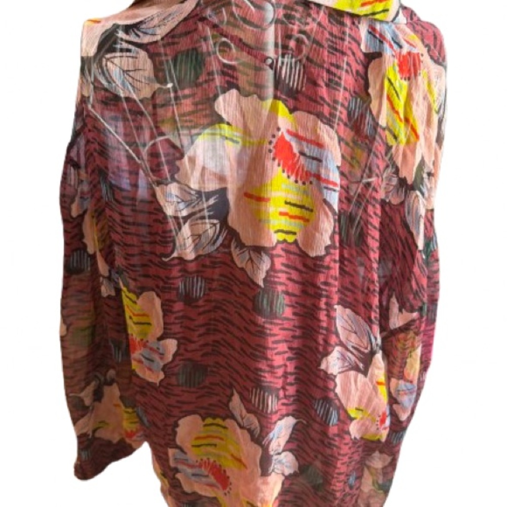 Joie Matilda silk blouse Burgundy Floral Button-Up Blouse with Yellow Accents - Picture 2 of 5